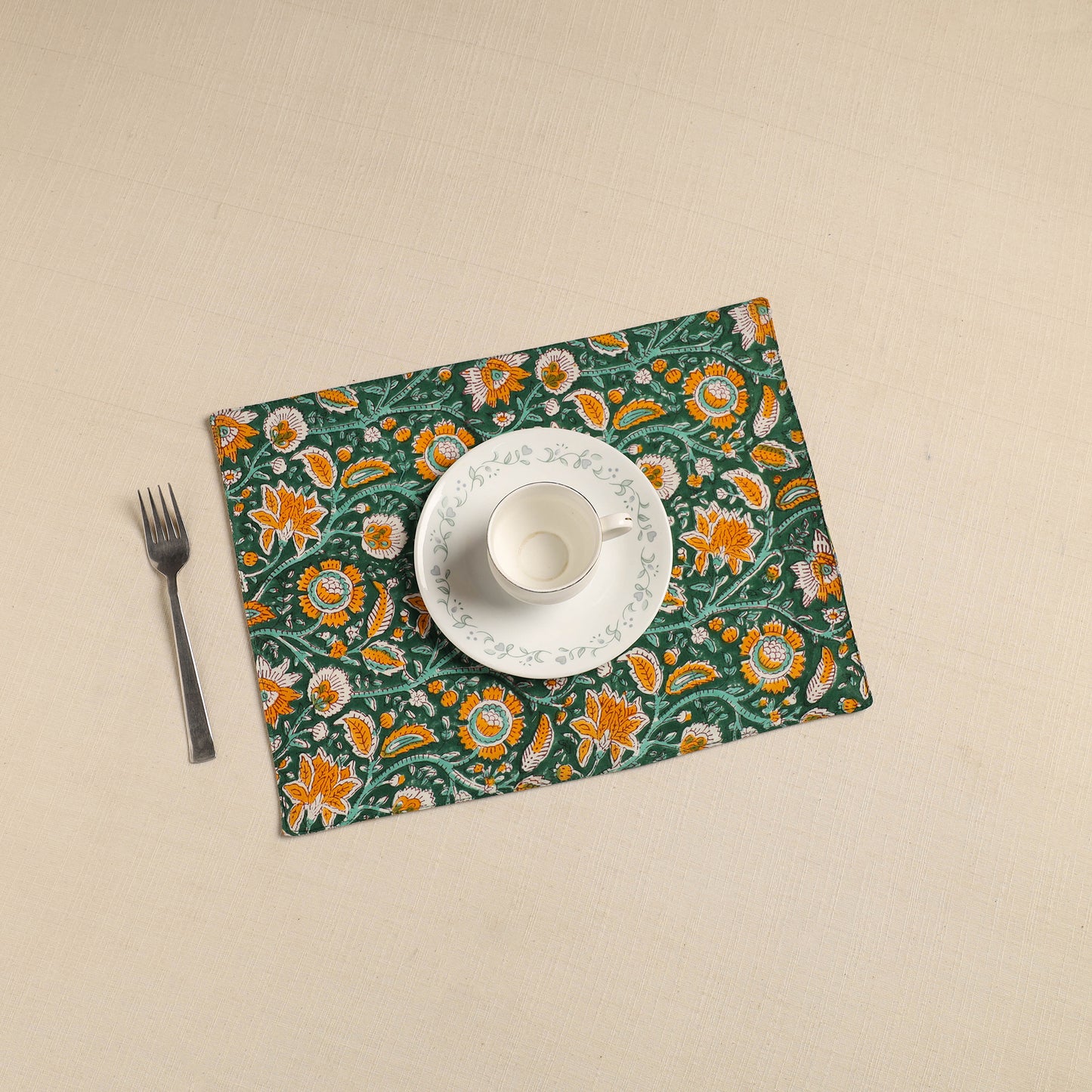 Floral Print Cotton Reversible Table Mat 18