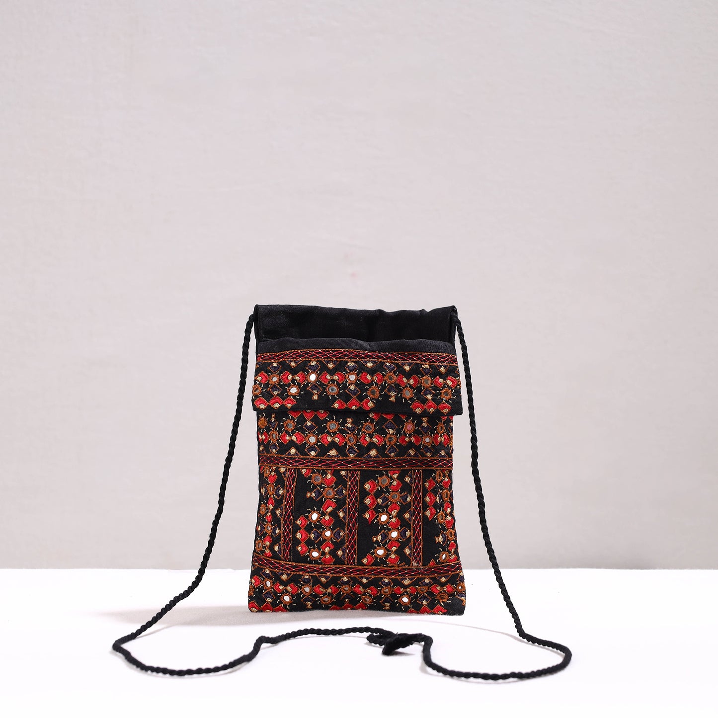 Black - Kutch Neran Hand Embroidery Cotton Sling Bag