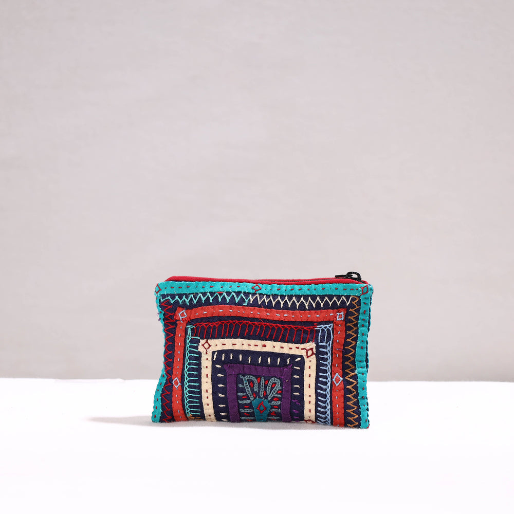 Kutch Dhebariya Qatab Hand Embroidery Cotton Coin Pouch