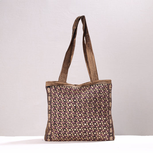Brown - Kutch Neran Hand Embroidery Silk Shoulder Bag