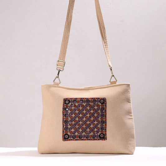 Beige - Kutch Abstract Hand Embroidery Cotton Sling Bag