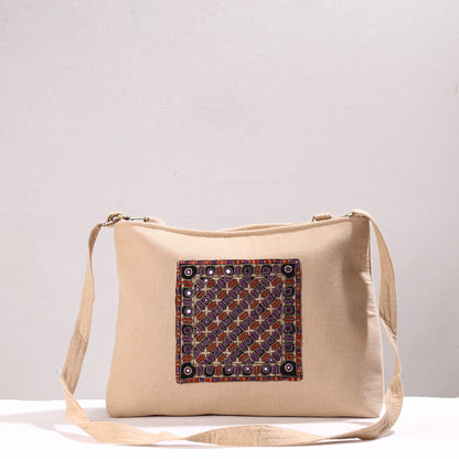 Beige - Kutch Abstract Hand Embroidery Cotton Sling Bag
