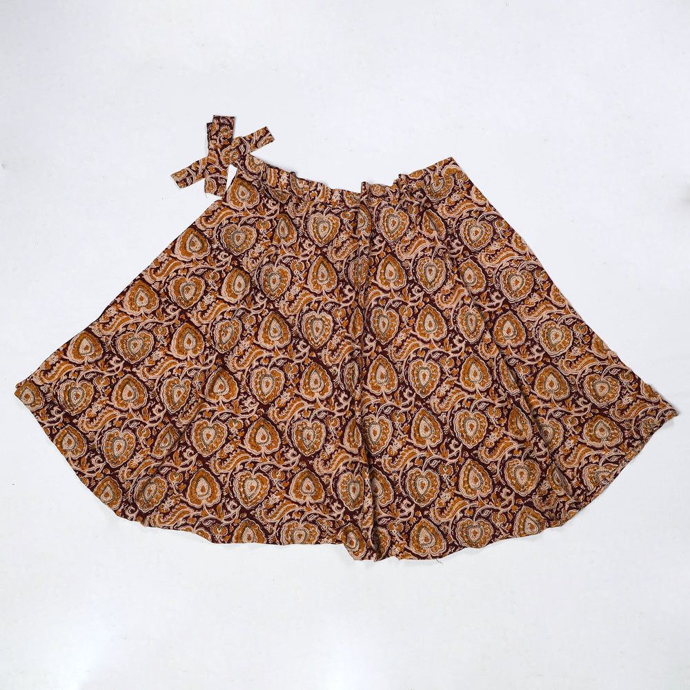 Brown - Kalamkari Block Printed Cotton Wrap Around Skirt 09