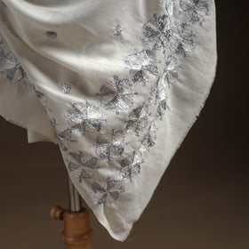 White - phulkari hand embroidered wool shawl 02