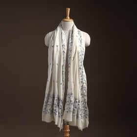 White - phulkari hand embroidered wool shawl 02