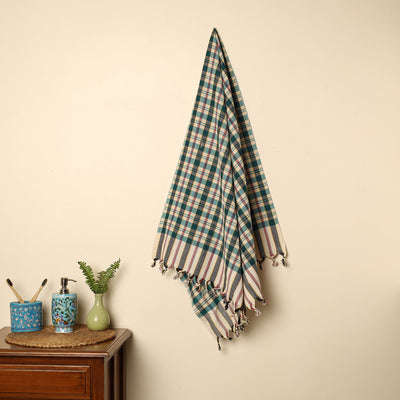 Green - Handloom Fine Cotton Checks Bath Towel 148