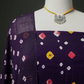 Bandhani Cotton Unstitched Dress Material: Kurta & Dupatta with Jewellery 12