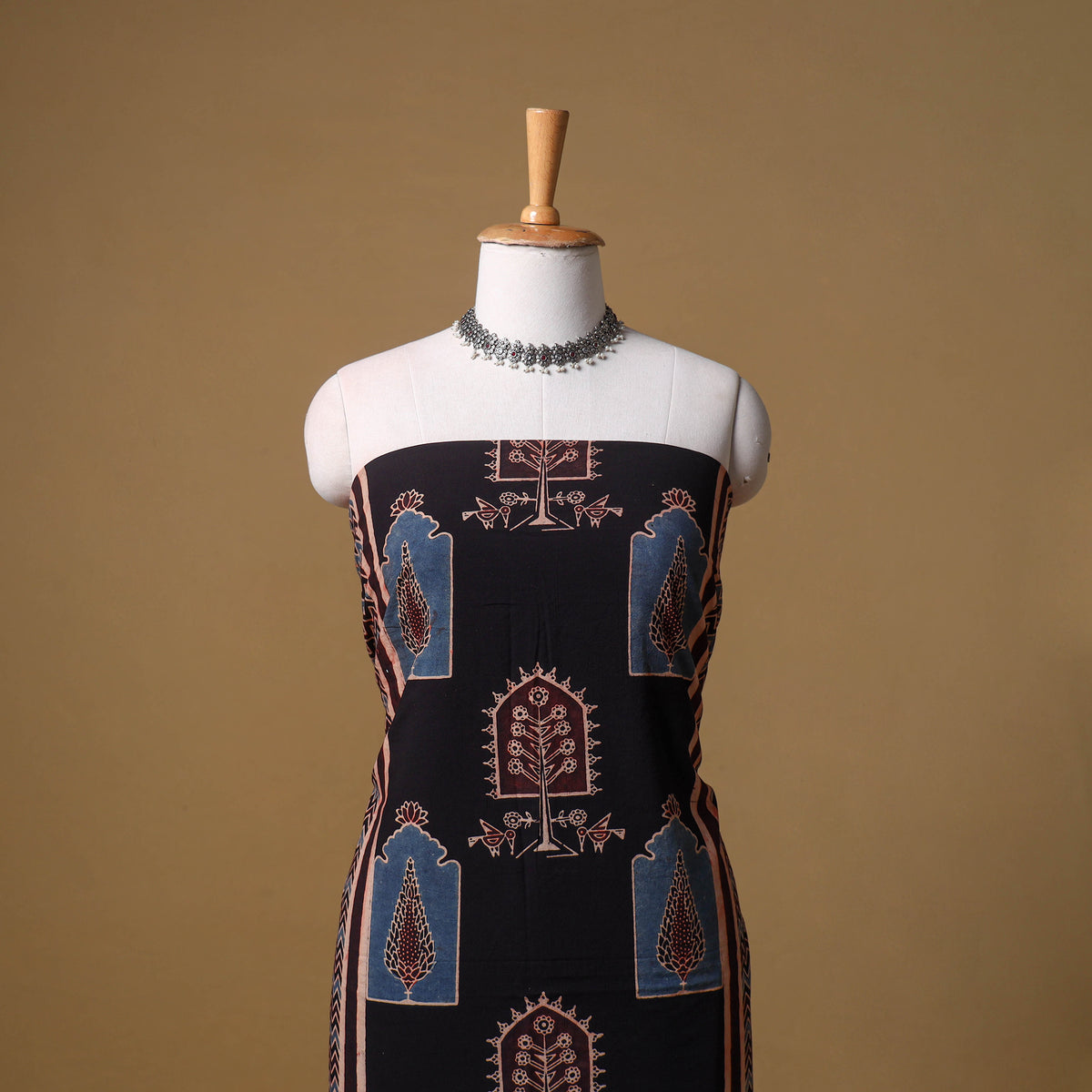 Ajrakh Hand Block Print Natural Dyed Cotton Unstitched Kurta Material (3M) 01
