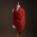 Red - phulkari hand embroidered wool shawl 04 - handcrafted