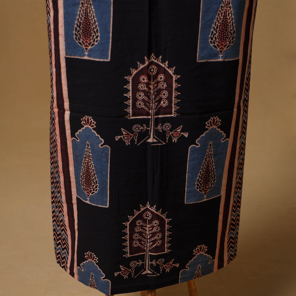 Ajrakh Hand Block Print Natural Dyed Cotton Unstitched Kurta Material (3M) 01