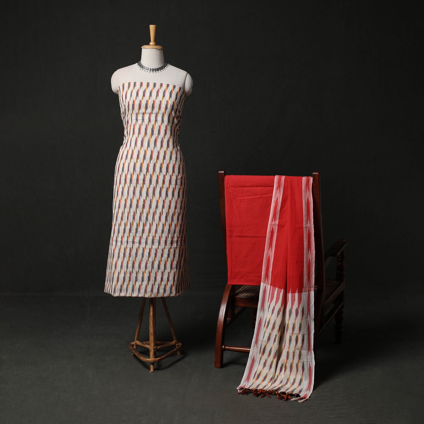 Pochampally Ikat Weave 3pc Cotton Unstitched Dress Material Suit Set 11