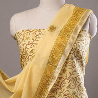 Yellow - 3pc Sanganeri Block Printed Cotton Suit Material with Chanderi Silk Dupatta 17