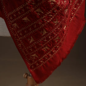Red - phulkari hand embroidered wool shawl 04 - handcrafted