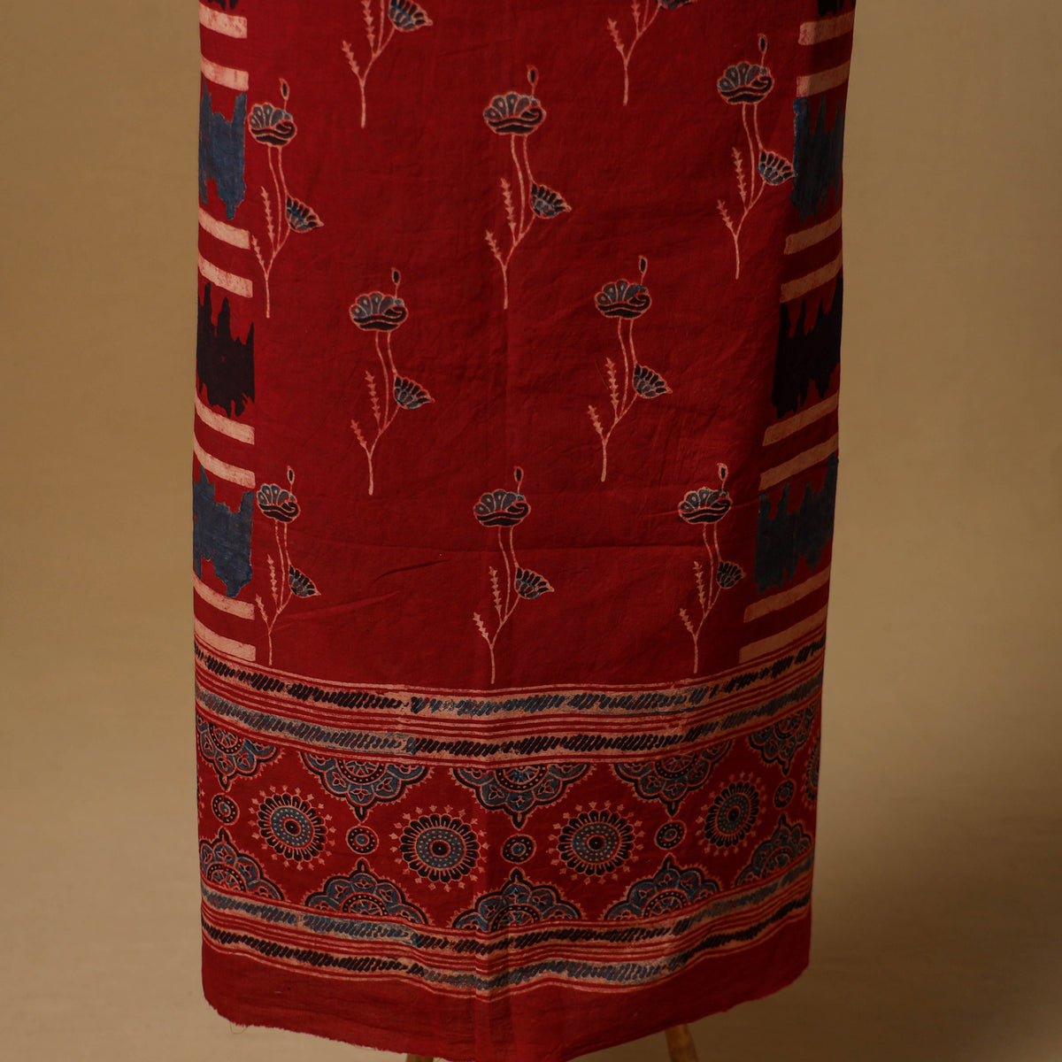 Ajrakh Hand Block Print Natural Dyed Cotton Unstitched Kurta Material (3M) 03