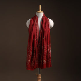 Red - phulkari hand embroidered wool shawl 04 - handcrafted