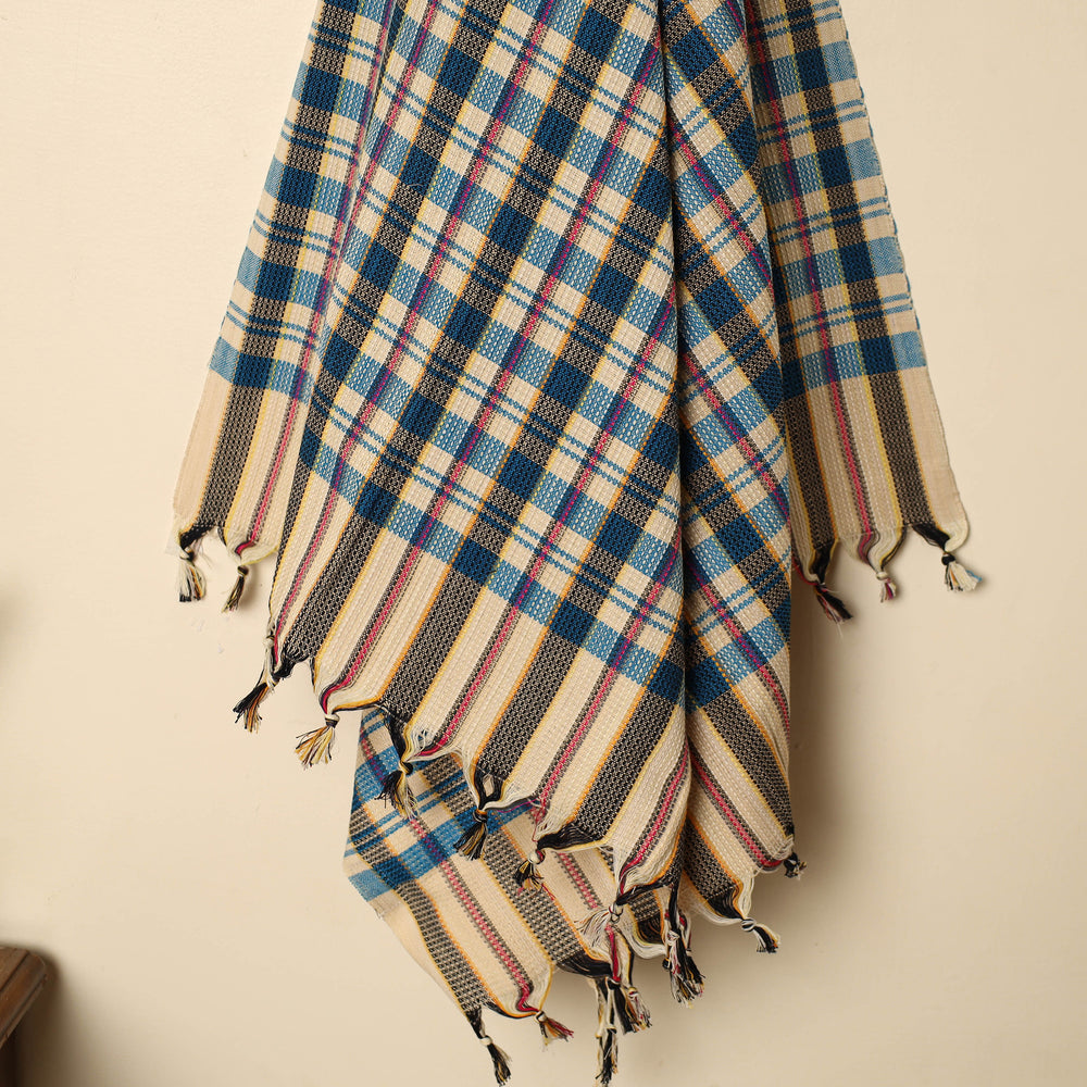 Blue - Handloom Fine Cotton Checks Bath Towel 150