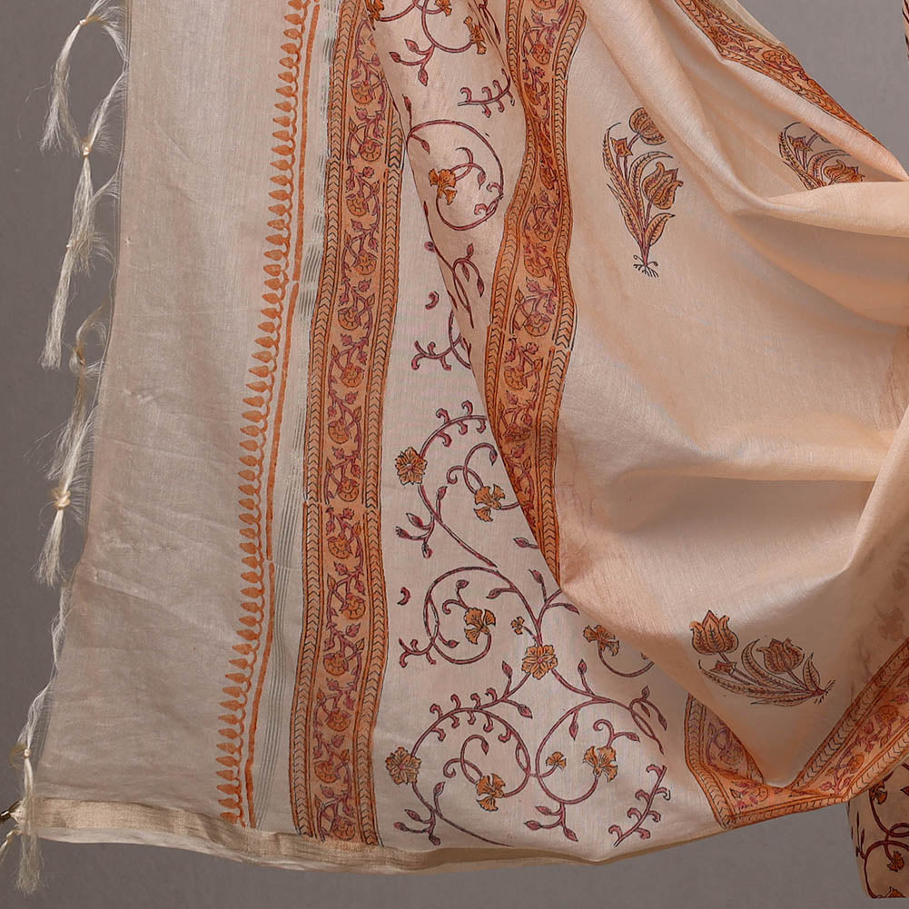 Peach - 3pc Sanganeri Block Printed Cotton Suit Material with Chanderi Silk Dupatta 19