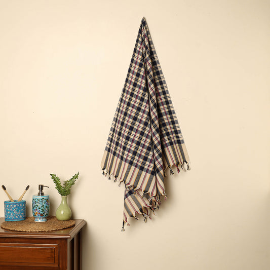 Black - Handloom Fine Cotton Checks Bath Towel 151