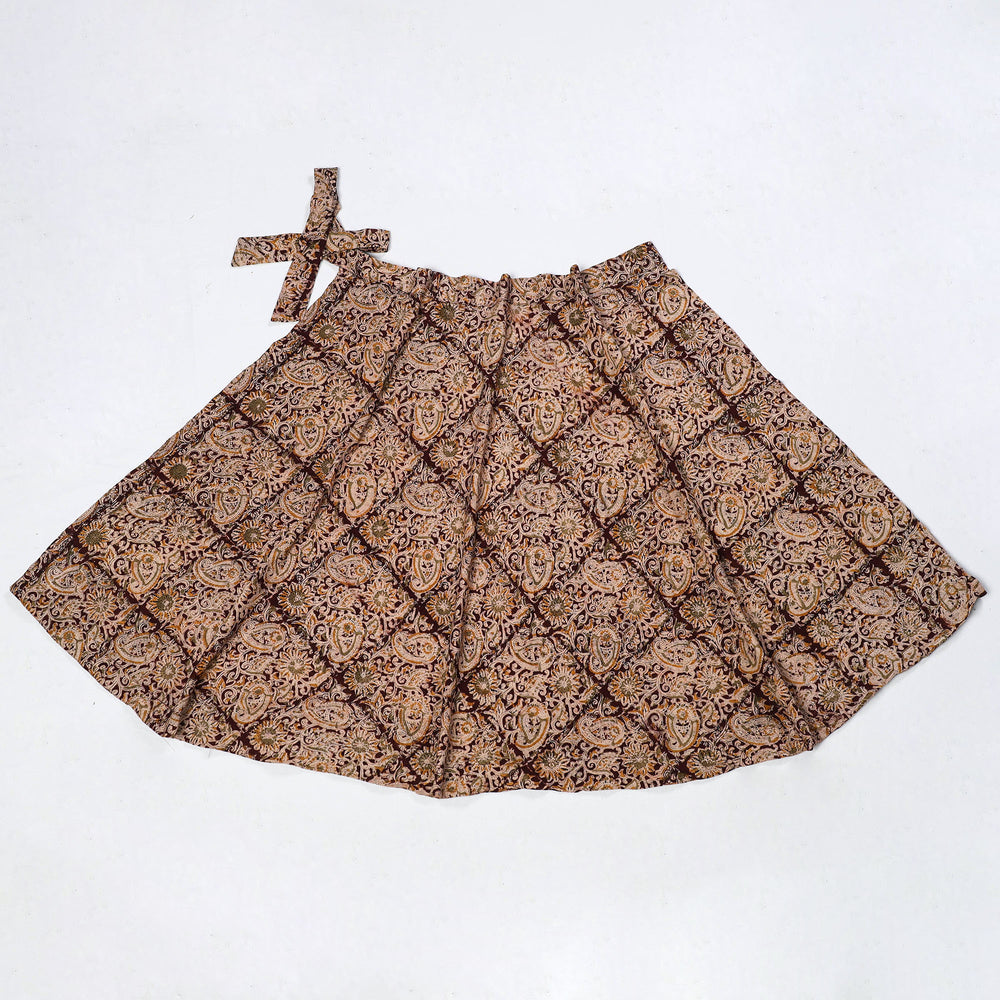 Brown - Kalamkari Block Printed Cotton Wrap Around Skirt 03