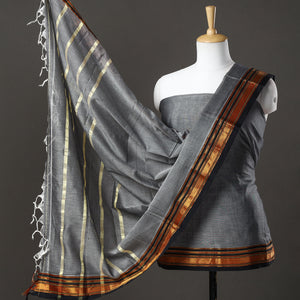 3pc Ilkal Handloom Mercerized Cotton Suit Material Set with Zari Border 10