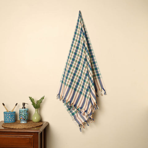 Blue - Handloom Fine Cotton Checks Bath Towel 152