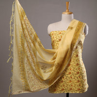 Yellow - 3pc Sanganeri Block Printed Cotton Suit Material with Chanderi Silk Dupatta 20