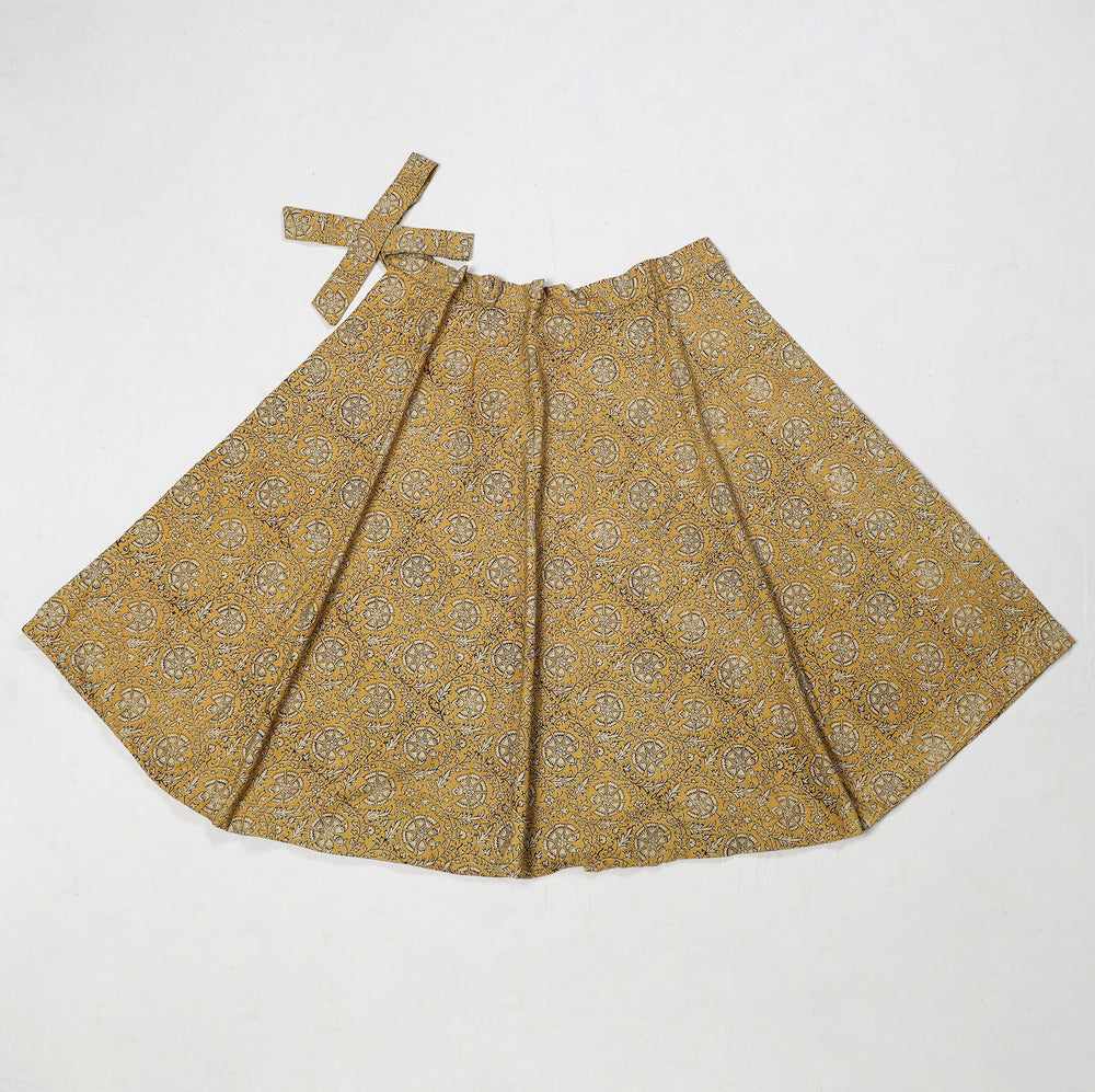 Yellow - Kalamkari Block Printed Cotton Wrap Around Skirt 01