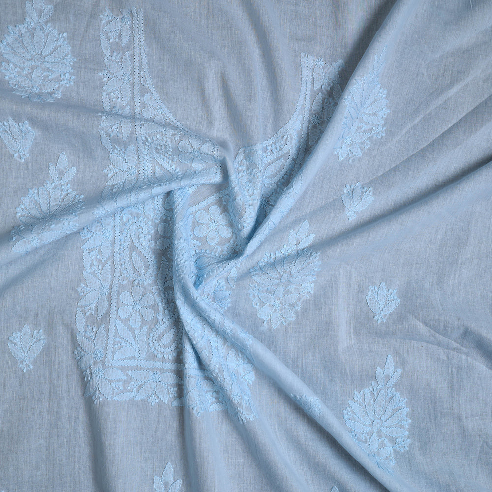 Blue - Hand Embroidery Mul Cotton Chikankari Kurta Material (3.1m) 54