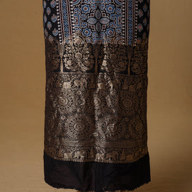 Ajrakh Hand Block Print Natural Dyed Dola Silk Unstitched Kurta Material (3M) 04