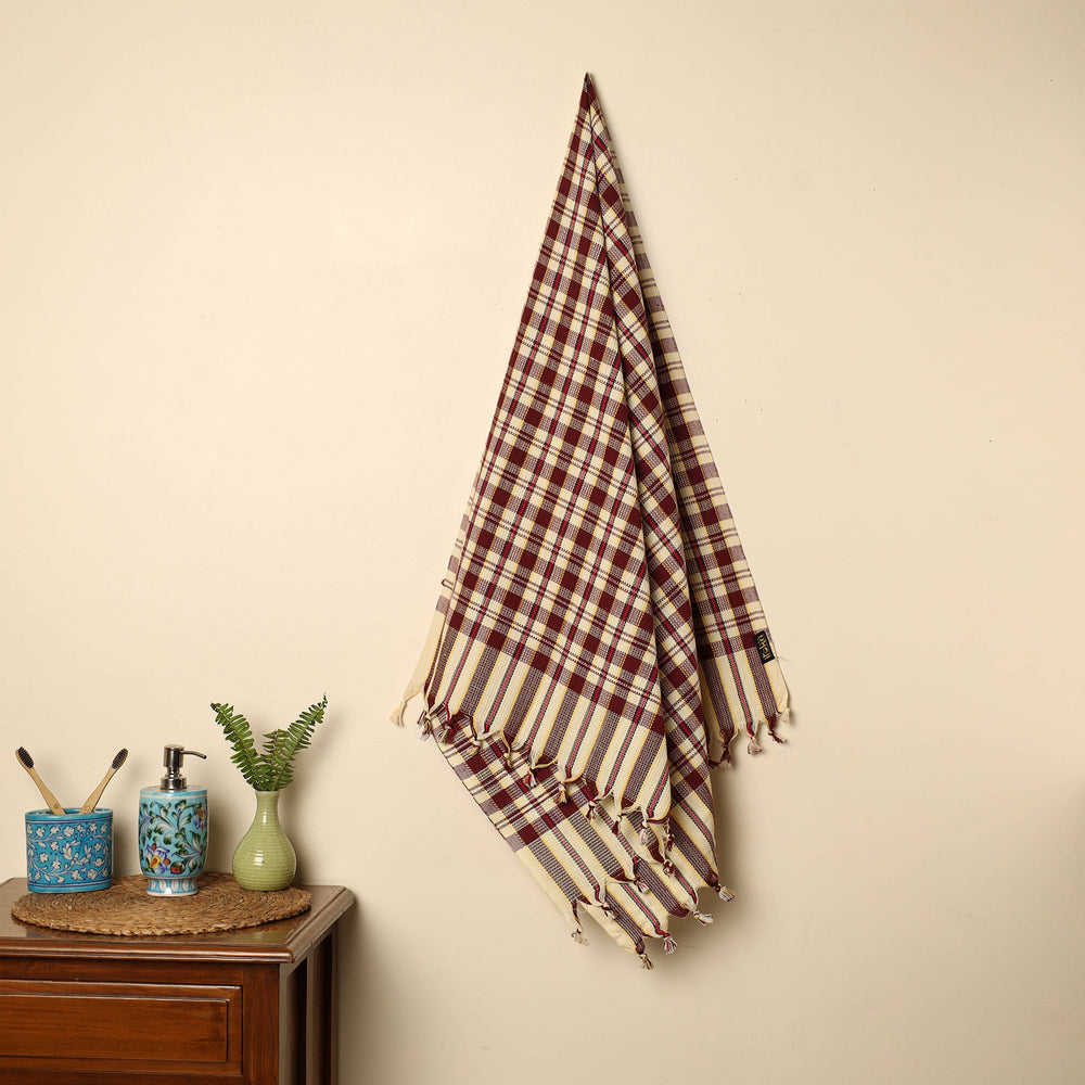 Maroon - Handloom Fine Cotton Checks Bath Towel 153