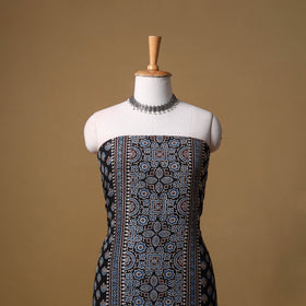 Ajrakh Hand Block Print Natural Dyed Dola Silk Unstitched Kurta Material (3M) 04