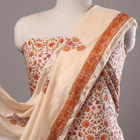 Orange - 3pc Sanganeri Block Printed Cotton Suit Material with Chanderi Silk Dupatta 22