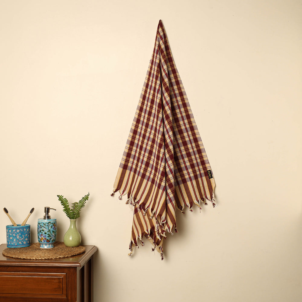 Brown - Handloom Fine Cotton Checks Bath Towel 154