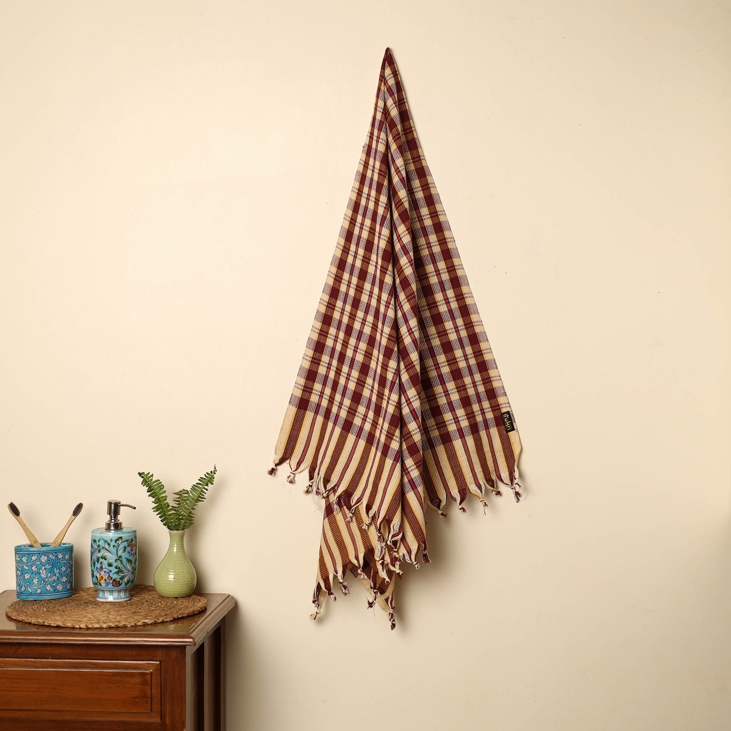 Brown - Handloom Fine Cotton Checks Bath Towel 154