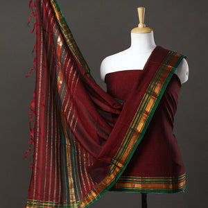 3pc Ilkal Handloom Mercerized Cotton Suit Material Set with Zari Border 15