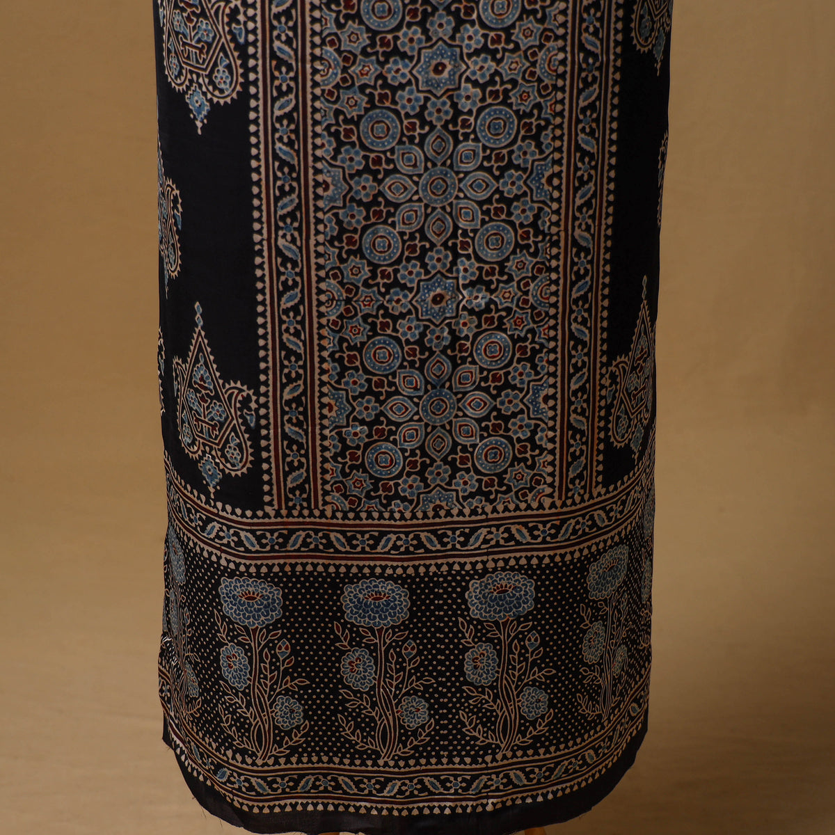 Ajrakh Hand Block Print Natural Dyed Modal Silk Unstitched Kurta Material (2.5M) 05