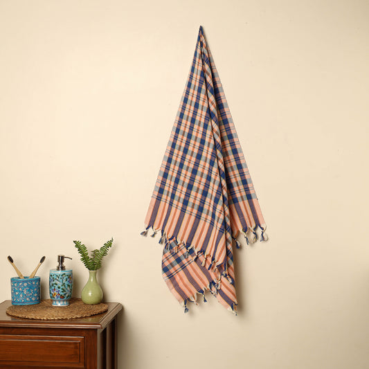 Blue - Handloom Fine Cotton Checks Bath Towel 155