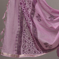 Purple - 3pc Sanganeri Block Printed Cotton Suit Material with Chanderi Silk Dupatta 11