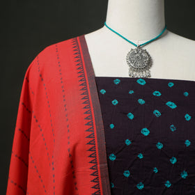 Bandhani Cotton Unstitched Dress Material: Kurta & Dupatta with Jewellery 15