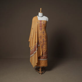 Woolen Heavy Chain Stitch Embroidered Unstitched Dress Material: Kurta, Bottom & Dupatta 40