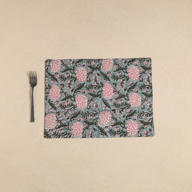  Green Floral Print Cotton Reversible Table Mat 