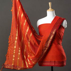 3pc Ilkal Handloom Mercerized Cotton Suit Material Set with Zari Border 16