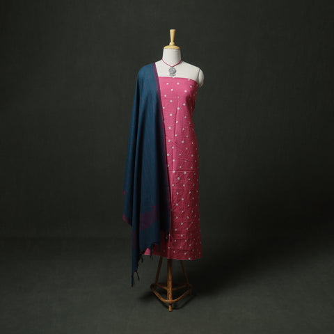 Bandhani Cotton Unstitched Dress Material: Kurta & Dupatta with Jewellery 16