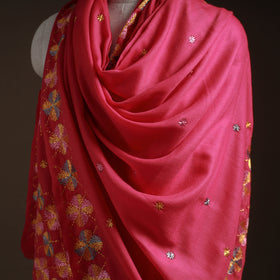 Pink - phulkari hand embroidered wool shawl 07 - handcrafted
