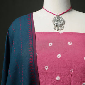 Bandhani Cotton Unstitched Dress Material: Kurta & Dupatta with Jewellery 16