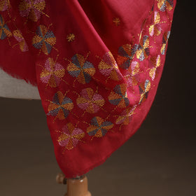 Pink - phulkari hand embroidered wool shawl 07 - handcrafted