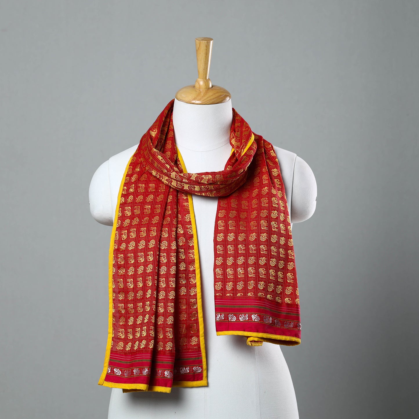 Red - Cotton Khun Weave Stole 29