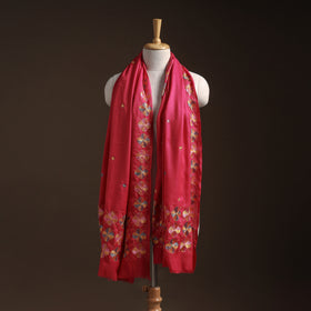 Pink - phulkari hand embroidered wool shawl 07 - handcrafted