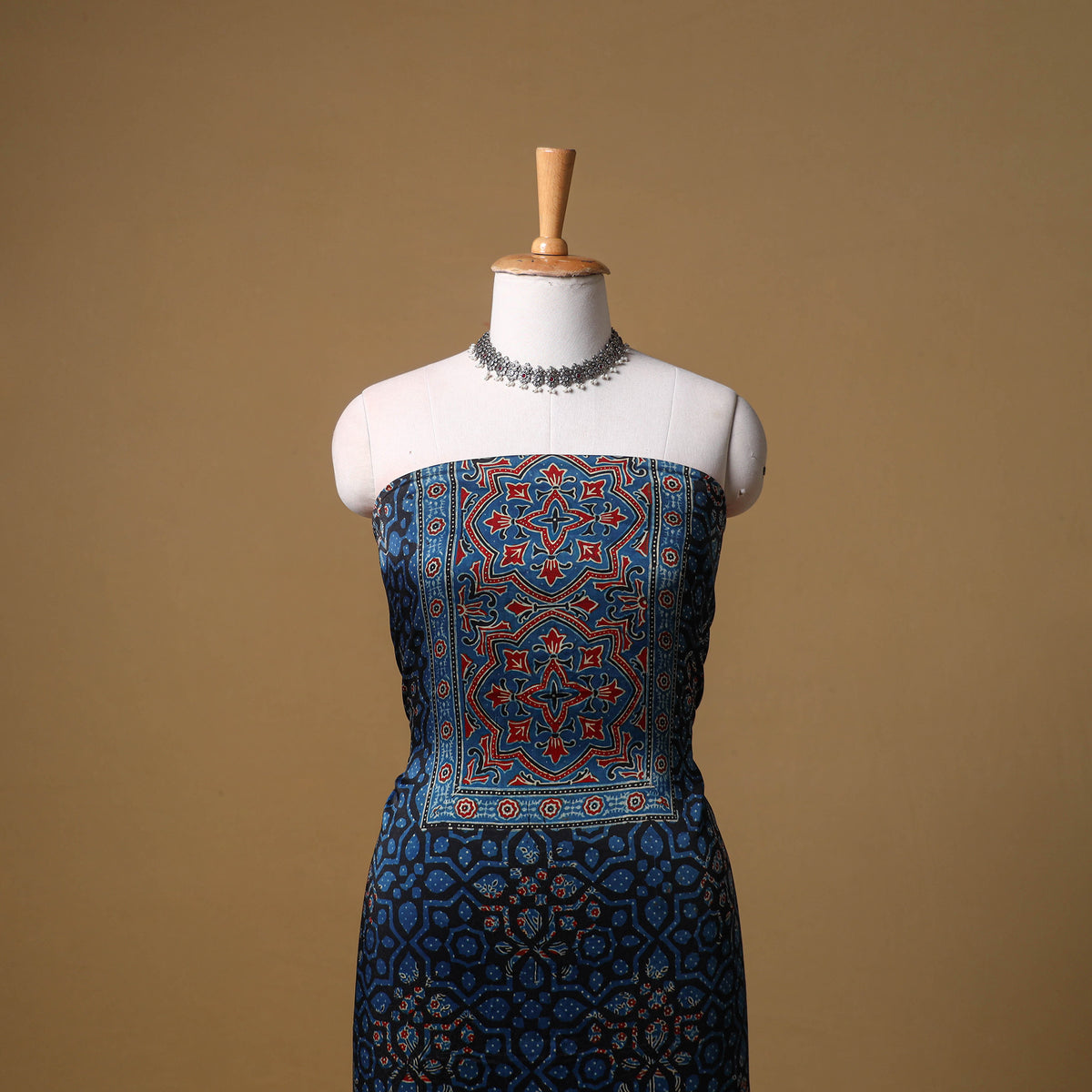 Ajrakh Hand Block Print Natural Dyed Modal Silk Unstitched Kurta Material (2.5M) 07