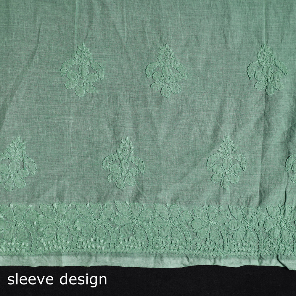 Green - Hand Embroidery Mul Cotton Chikankari Kurta Material (3m) 57